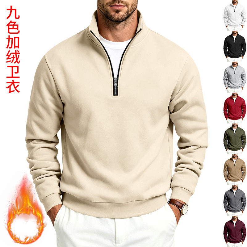Clothes > Men's Clothing > Tops > Sweatshirts & Hoodies  Men’s Fashionable Sports and Casual Hooded Jumper with a Zip and Fleece Lining for Autumn–Winter