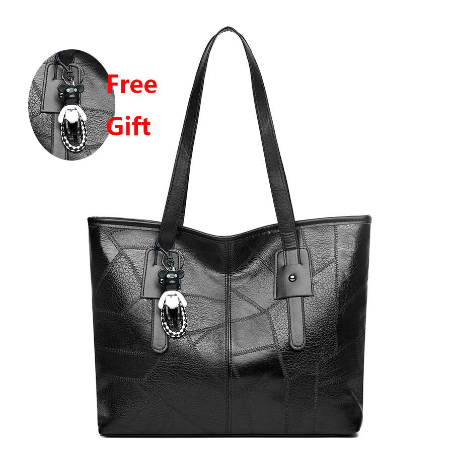 【with toy bear】New Arrivals PU splicing  Women's Bags Tote Bags  handbags Trendy  Shoulder Bag