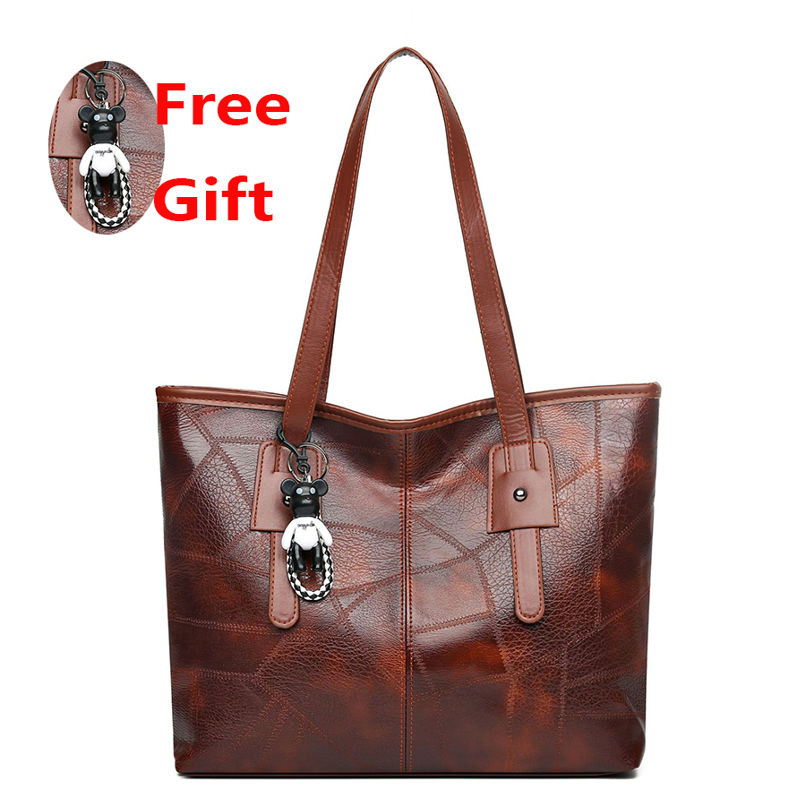【with toy bear】New Arrivals PU splicing  Women's Bags Tote Bags  handbags Trendy  Shoulder Bag