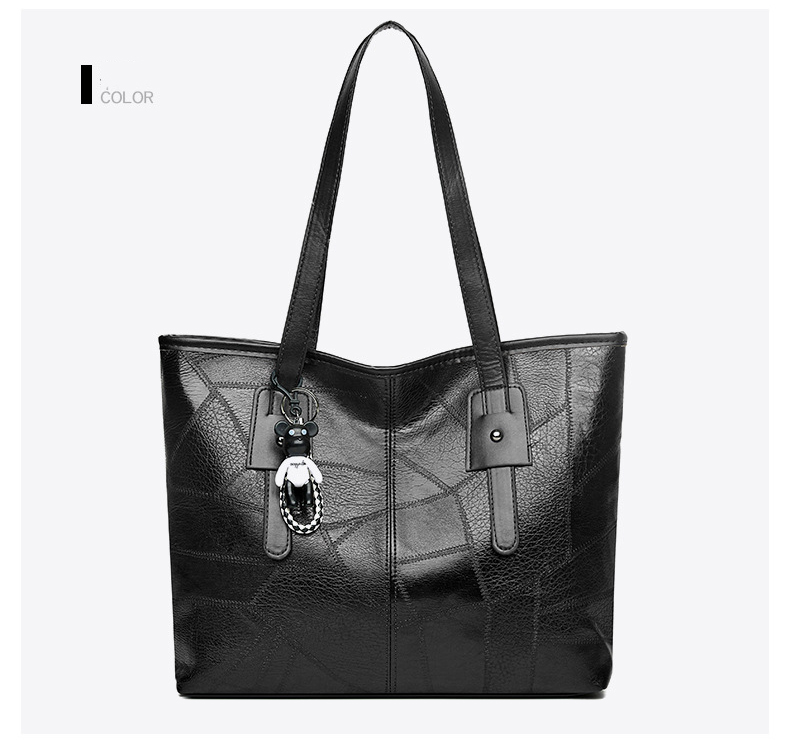 【with toy bear】New Arrivals PU splicing  Women's Bags Tote Bags  handbags Trendy  Shoulder Bag