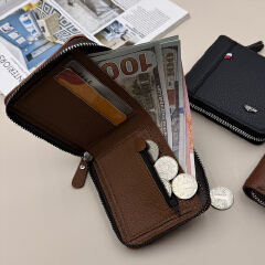 Men Short Wallets Zipper Business Billfold Horizontal Wallet Credit Card Holder-Black