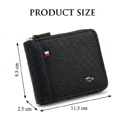 Men Short Wallets Zipper Business Billfold Horizontal Wallet Credit Card Holder-Black