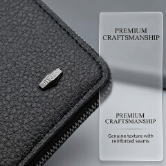 Men Short Wallets Zipper Business Billfold Horizontal Wallet Credit Card Holder-Black