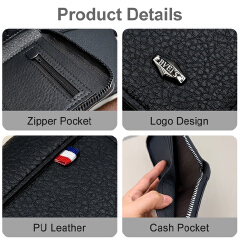 Men Short Wallets Zipper Business Billfold Horizontal Wallet Credit Card Holder-Black
