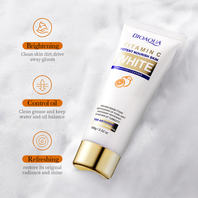 100g Women Facial Cleanser Vitamin C White Brighten Cleanser Rich & Dense Foam Deep Cleaning of Pore Dirt