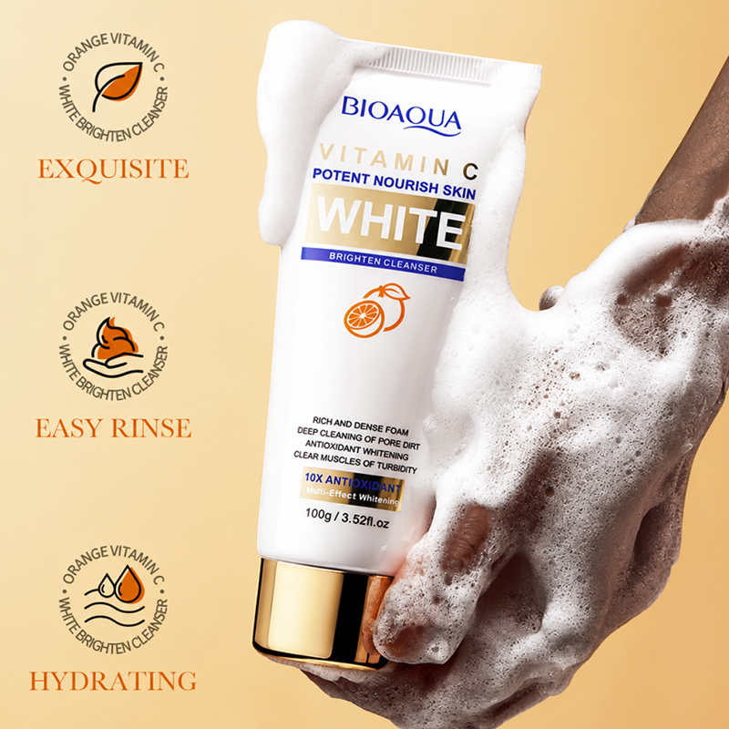 100g Women Facial Cleanser Vitamin C White Brighten Cleanser Rich & Dense Foam Deep Cleaning of Pore Dirt