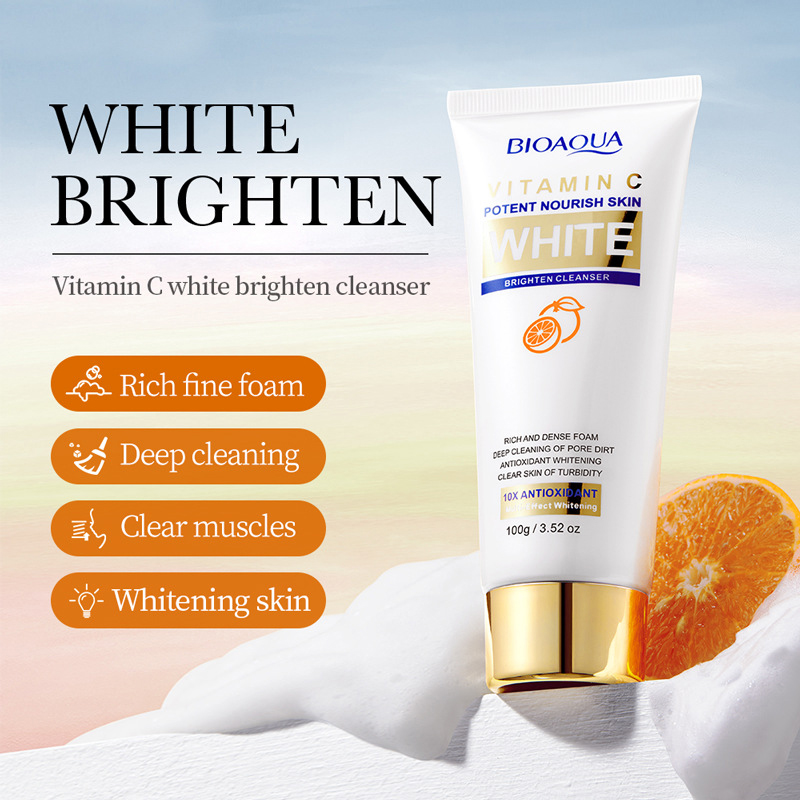 100g Women Facial Cleanser Vitamin C White Brighten Cleanser Rich & Dense Foam Deep Cleaning of Pore Dirt