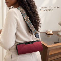 Ladies Mini Cylinder Bag Small Crossbody Bag Women Purse - Adjustable Wide Strap, Suede Fabric