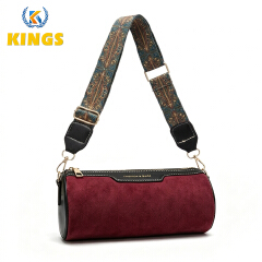 Ladies Mini Cylinder Bag Small Crossbody Bag Women Purse - Adjustable Wide Strap, Suede Fabric