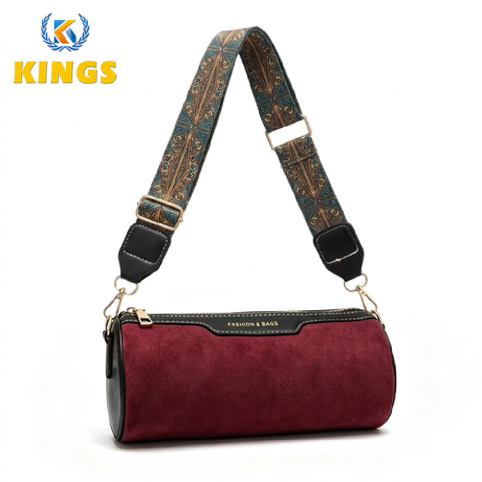 Ladies Mini Cylinder Bag Small Crossbody Bag Women Purse - Adjustable Wide Strap, Suede Fabric