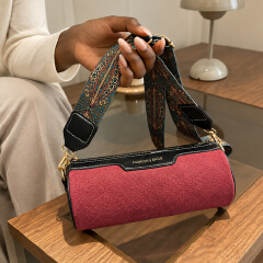 Ladies Mini Cylinder Bag Small Crossbody Bag Women Purse - Adjustable Wide Strap, Suede Fabric