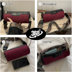 Ladies Mini Cylinder Bag Small Crossbody Bag Women Purse - Adjustable Wide Strap, Suede Fabric