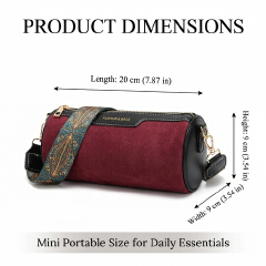 Ladies Mini Cylinder Bag Small Crossbody Bag Women Purse - Adjustable Wide Strap, Suede Fabric