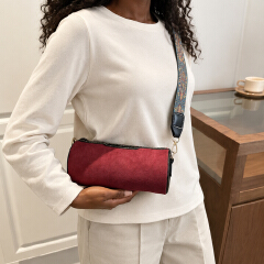 Ladies Mini Cylinder Bag Small Crossbody Bag Women Purse - Adjustable Wide Strap, Suede Fabric