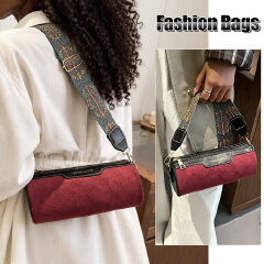 Ladies Mini Cylinder Bag Small Crossbody Bag Women Purse - Adjustable Wide Strap, Suede Fabric