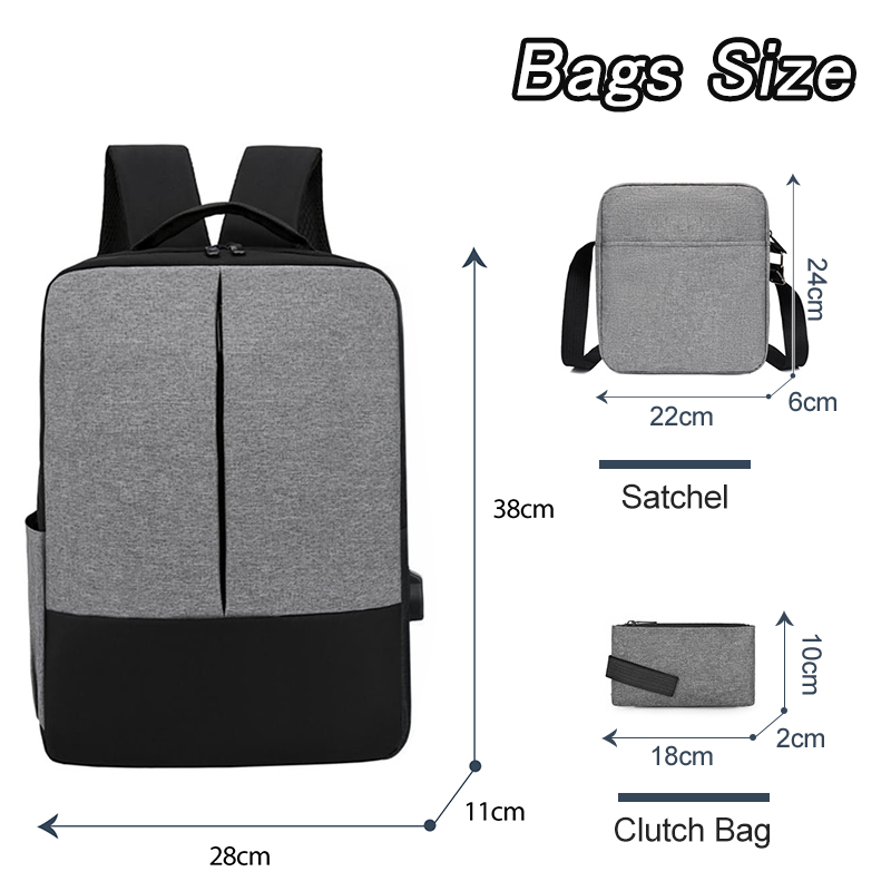 New Arrival 3 In 1 Men Backpack Cross-body Bag Small Bag Set Reflective Stripe Rucksack School Bag