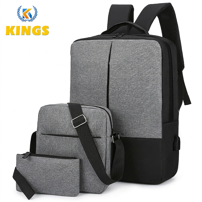 New Arrival 3 In 1 Men Backpack Cross-body Bag Small Bag Set Reflective Stripe Rucksack School Bag