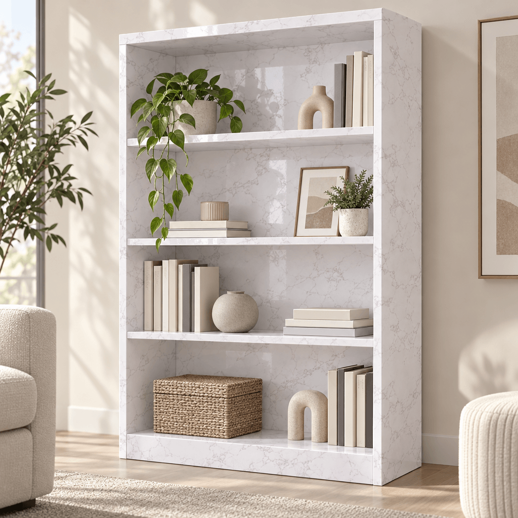 White Marble Contact Paper Peel and Stick, Self Adhesive Decorative Furniture Covering for Desks, Bookshelves, Shoe Cabinets and Wardrobes