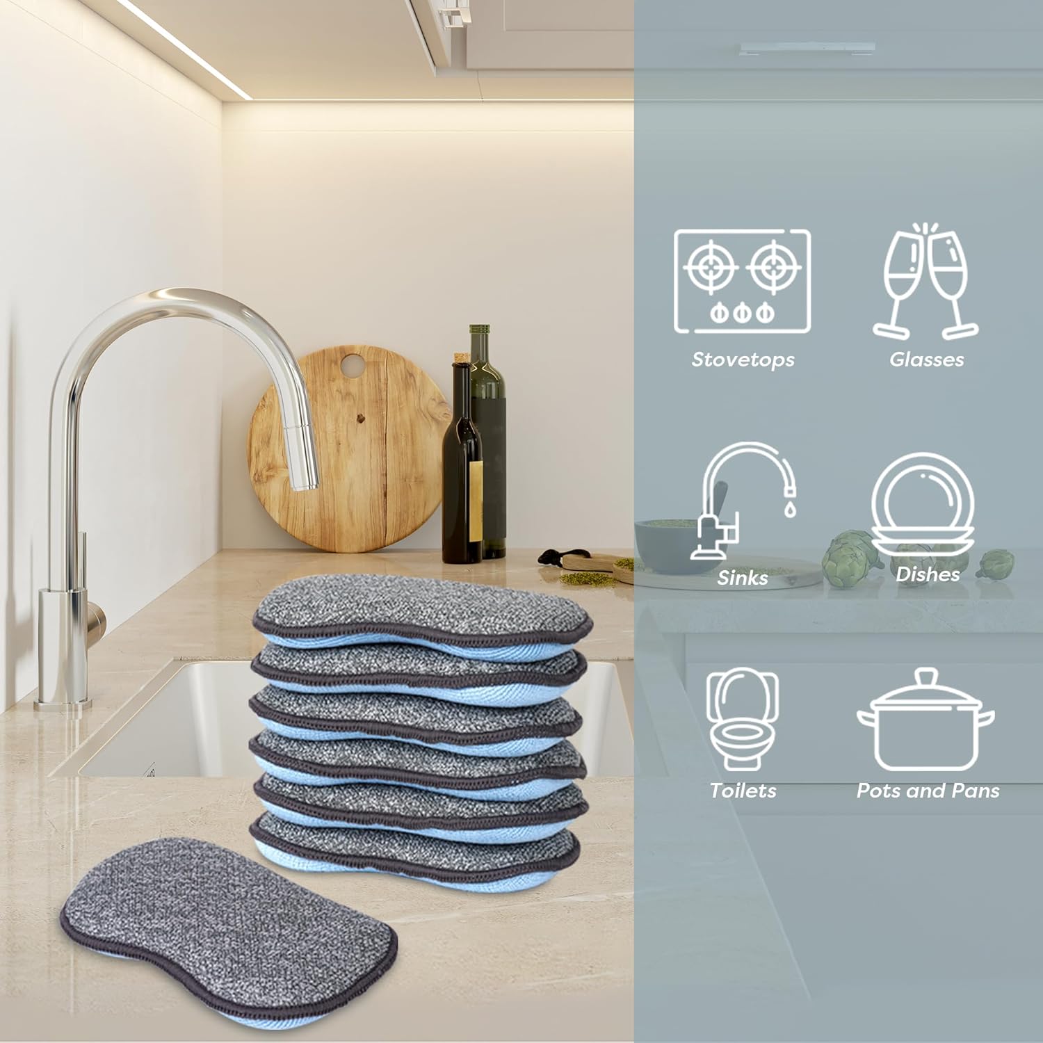Multi-Purpose Sponges Kitchen By Scrub-it - Non-Scratch Microfiber sponges for Cleaning, Along with Heavy Duty Scrubbing Power - Reusable Dish Sponge for Dishes, Pots and Pans (6 Pack)