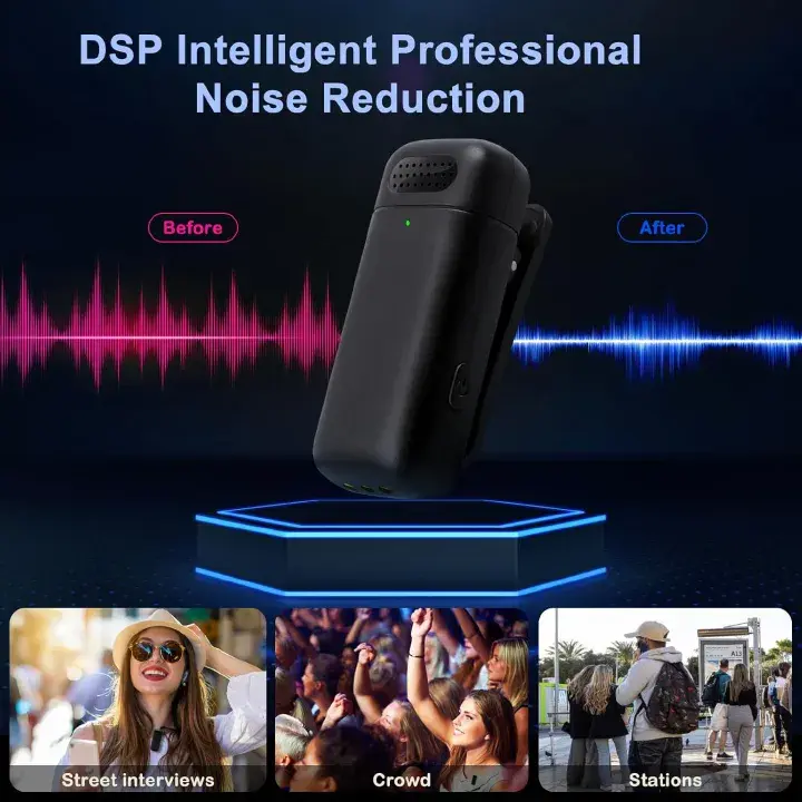 2pcs/set Wireless Magnetic Button Collar Microphone 164ft Range Lapel Mic 40H Battery Lavalier Mic with Charging Case for Video Recording With Power Bank