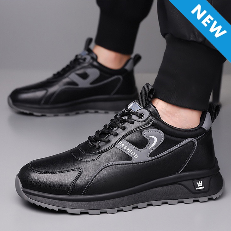 Freyr size 41-44 Men's casual PU artificial leather running single shoes sneakers students athletic sports Black shoes