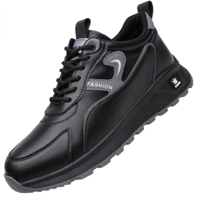 Freyr size 41-44 Men's casual PU artificial leather running single shoes sneakers students athletic sports Black shoes