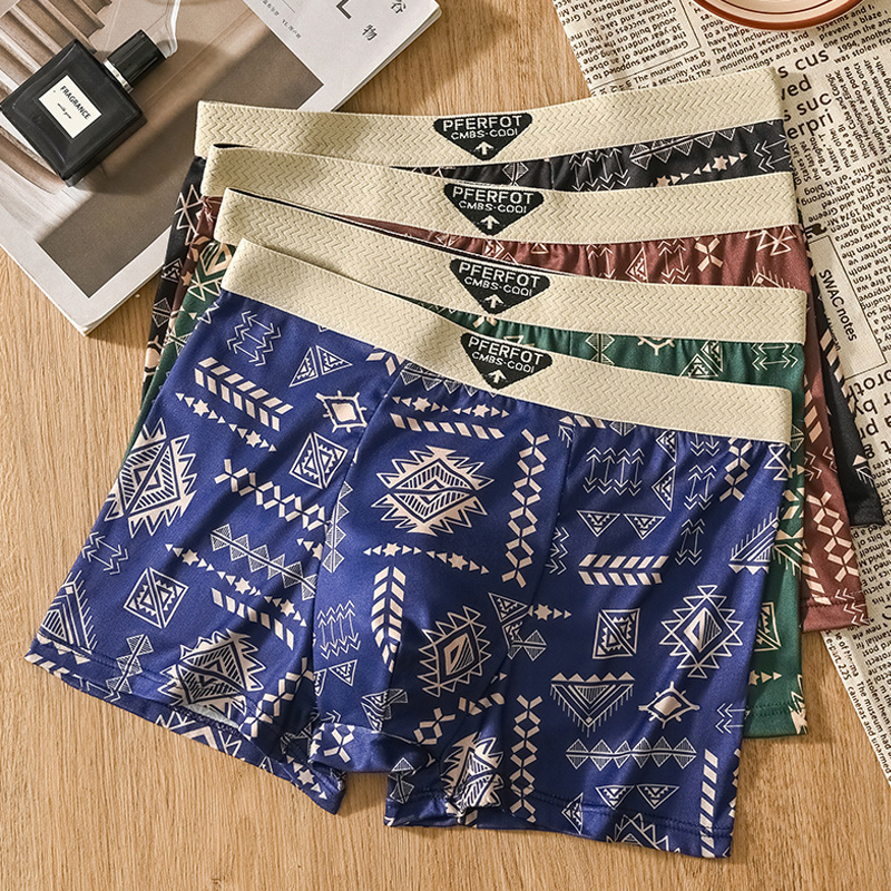 Freyr Large size XL-4XL 4PC men's clothing underwear boys' Ice silk boxers breathable boxer briefs students shorts clothes