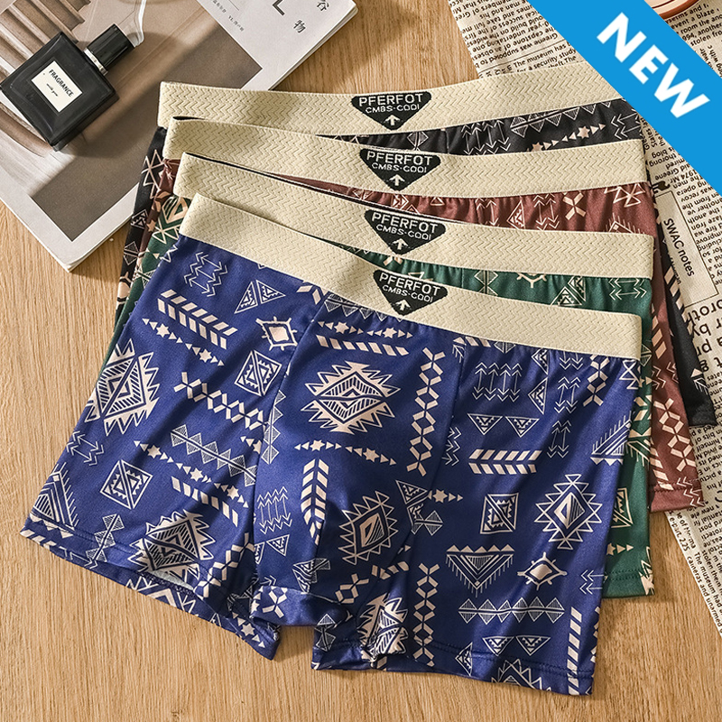 Freyr Large size XL-4XL 4PC men's clothing underwear boys' Ice silk boxers breathable boxer briefs students shorts clothes