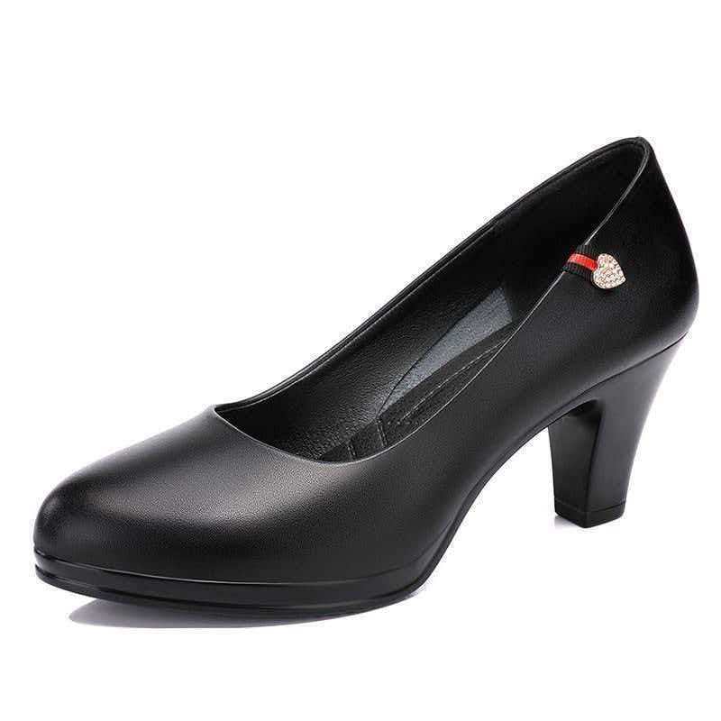 Freyr Large size 38-42 women's PU artificial leather work black  heels shoes ladies single shoes girls' soft soled work Shoes