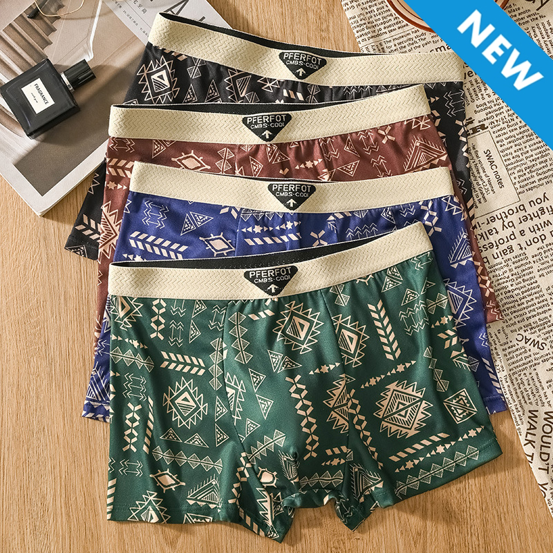 Freyr Large size XL-4XL 4PC men's clothing underwear boys' Ice silk boxers breathable boxer briefs students shorts clothes