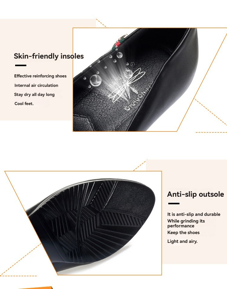 Freyr Large size 38-42 women's PU artificial leather work black  heels shoes ladies single shoes girls' soft soled work Shoes