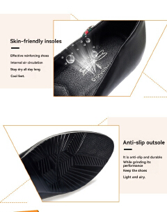 Freyr Large size 38-42 women's PU artificial leather work black  heels shoes ladies single shoes girls' soft soled work Shoes