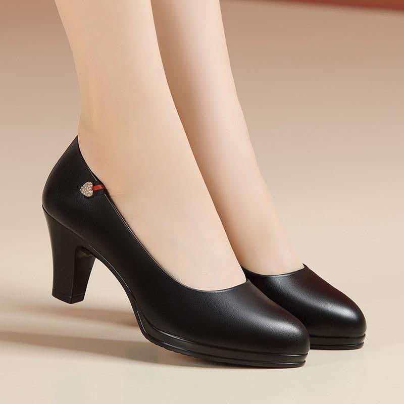 Freyr Large size 38-42 women's PU artificial leather work black  heels shoes ladies single shoes girls' soft soled work Shoes