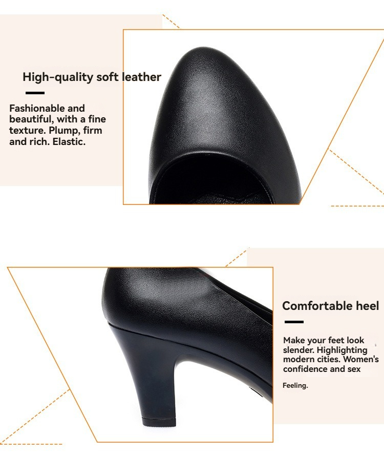 Freyr Large size 38-42 women's PU artificial leather work black  heels shoes ladies single shoes girls' soft soled work Shoes
