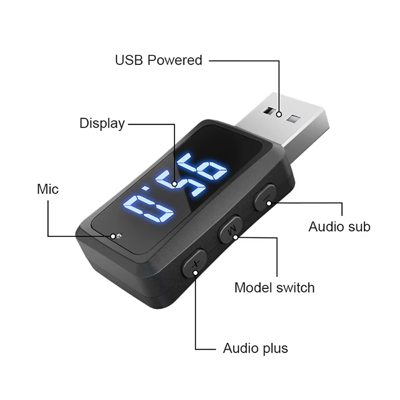 Car Bluetooth 6.0 Mini USB Transmitter Receiver with LED Display Handsfree Call Car Kit Auto Wireless Audio For Fm Radio