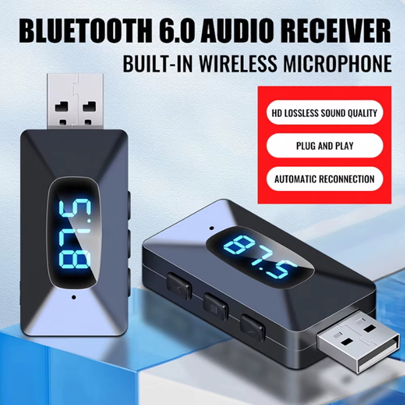 Car Bluetooth 6.0 Mini USB Transmitter Receiver with LED Display Handsfree Call Car Kit Auto Wireless Audio For Fm Radio