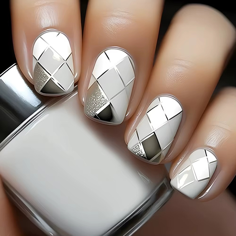 24Pcs Fashion Fake Nails Press on Short Square Head False Nail Art Black Starlit Sky Design Artifical Full Cover Nail Tips view 2