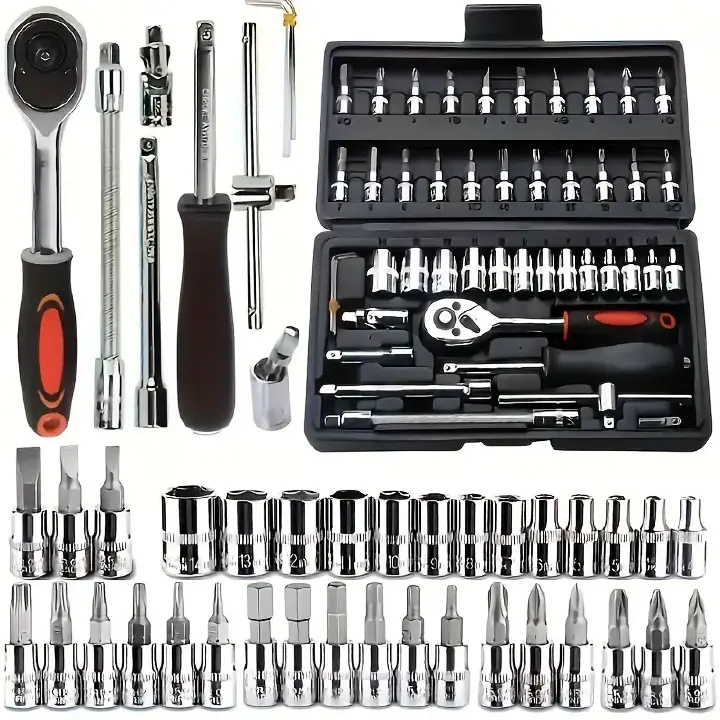 46pcs Socket Wrench Set Ratchet Spanner Batch Head Pawl Socket Screwdriver Multi-functional Car Repair Tool Professional Mechanical Workshop Tools Kit Motorcycle