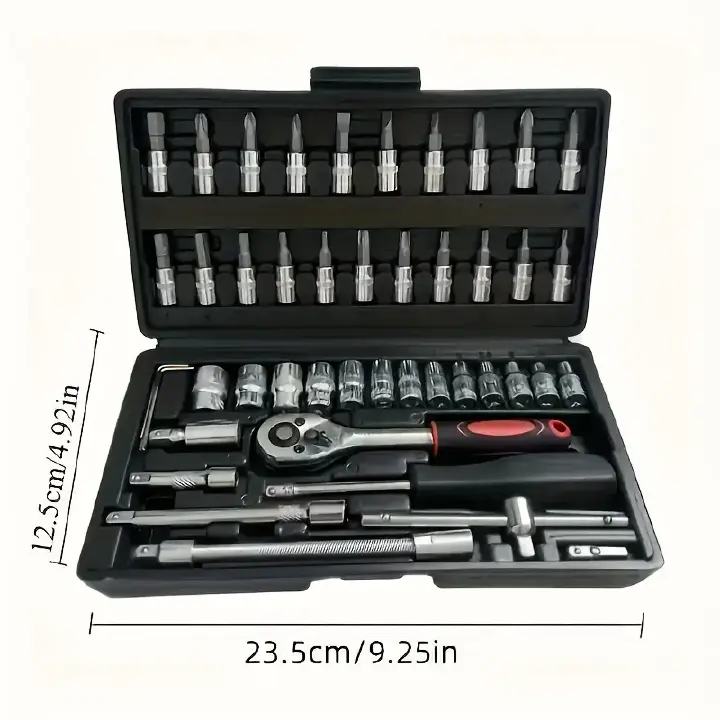 46pcs Socket Wrench Set Ratchet Spanner Batch Head Pawl Socket Screwdriver Multi-functional Car Repair Tool Professional Mechanical Workshop Tools Kit Motorcycle