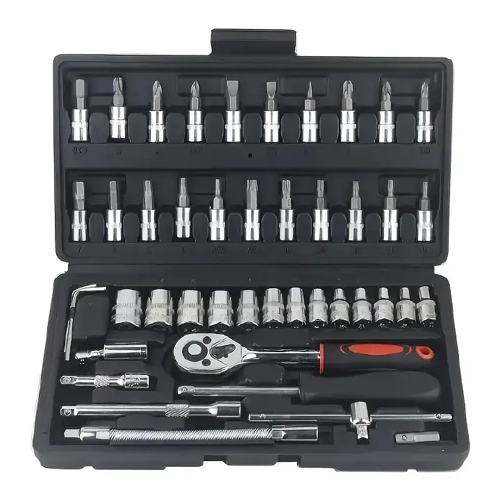 46pcs Socket Wrench Set Ratchet Spanner Batch Head Pawl Socket Screwdriver Multi-functional Car Repair Tool Professional Mechanical Workshop Tools Kit Motorcycle