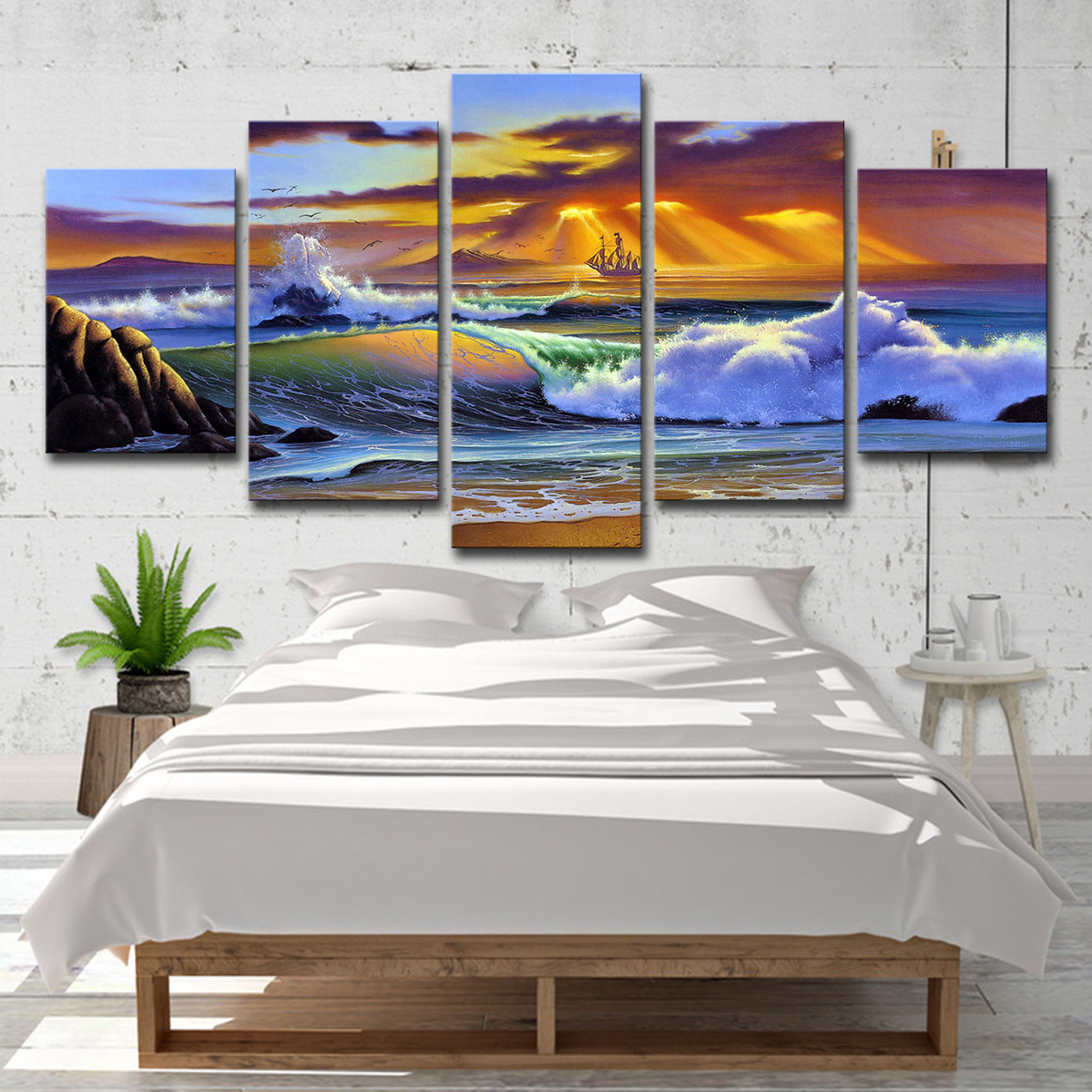 5 Piece Picture Canvas Wall Art,Painting Frameless Canvas Sea view sunset Prints for Living Room, Ready to Hang Only canvas painting, no frame