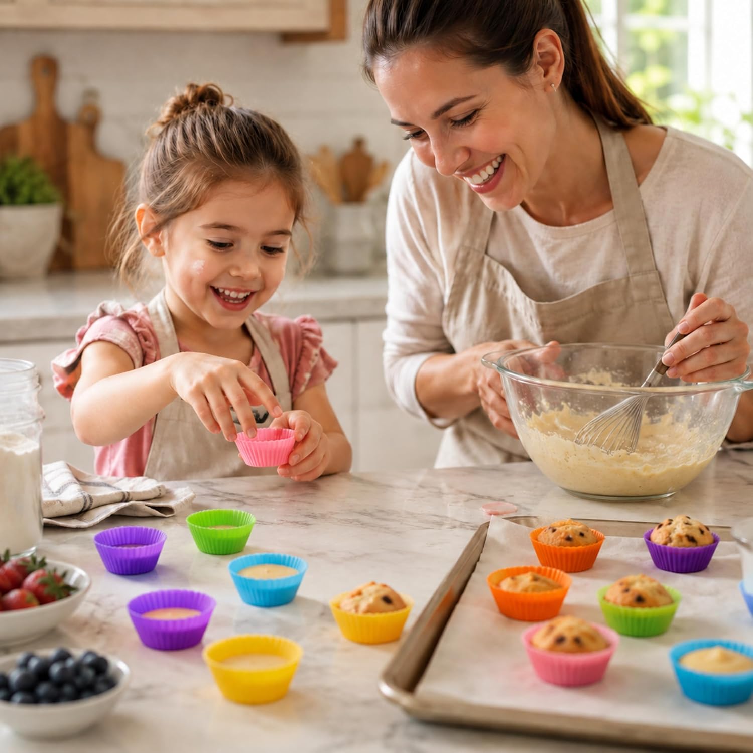 24 Pack Silicone Baking Cups Reusable Muffin Liners Non-Stick Cup Cake Molds Set Cupcake Silicone Liner Standard Size Silicone Cupcake Holder Reusable Cupcake Liners Christmas Gift