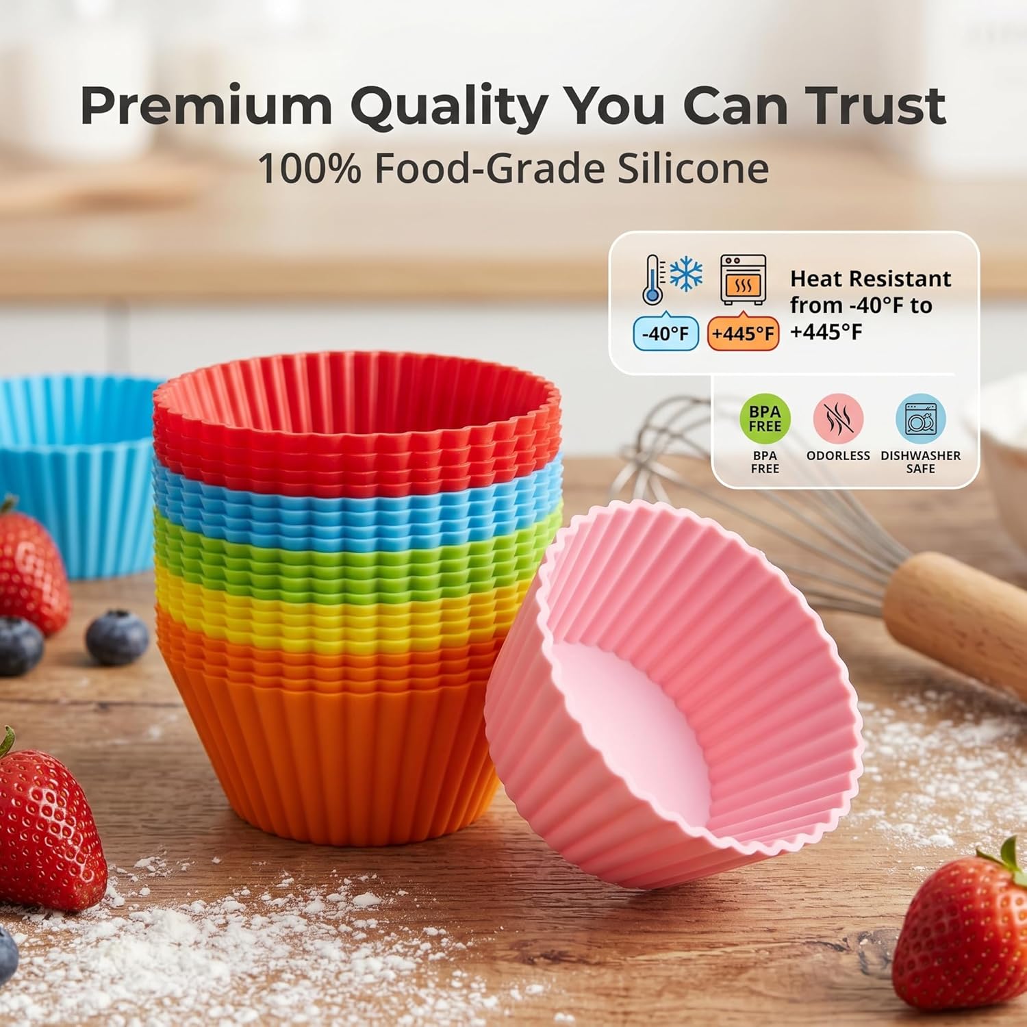 24 Pack Silicone Baking Cups Reusable Muffin Liners Non-Stick Cup Cake Molds Set Cupcake Silicone Liner Standard Size Silicone Cupcake Holder Reusable Cupcake Liners Christmas Gift