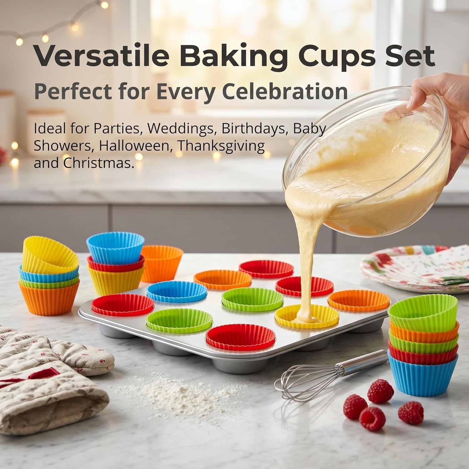24 Pack Silicone Baking Cups Reusable Muffin Liners Non-Stick Cup Cake Molds Set Cupcake Silicone Liner Standard Size Silicone Cupcake Holder Reusable Cupcake Liners Christmas Gift
