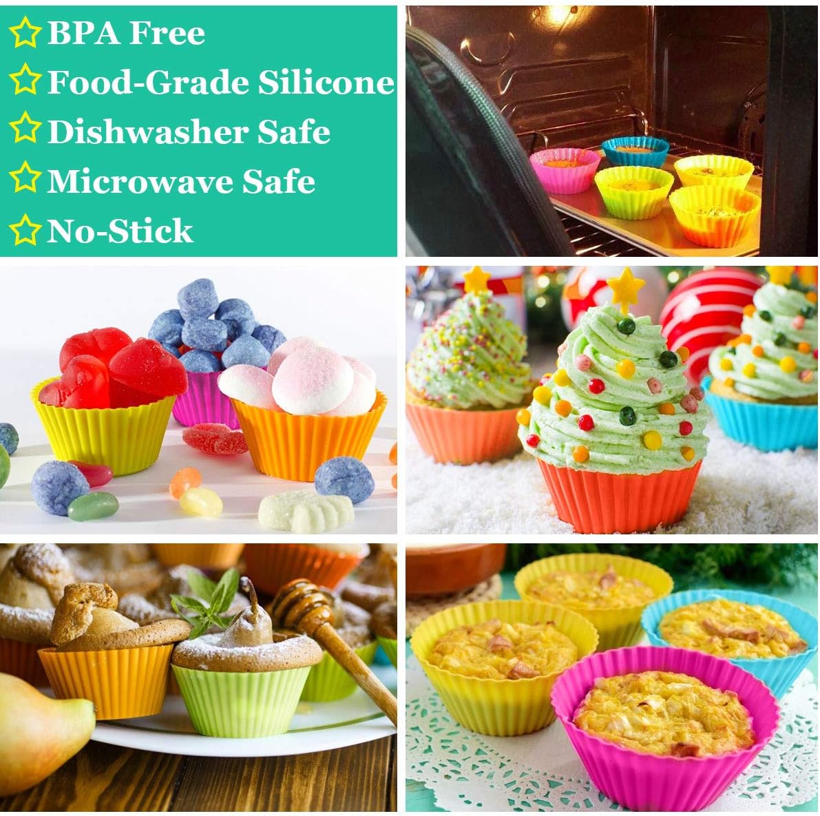 24 Pack Silicone Baking Cups Reusable Muffin Liners Non-Stick Cup Cake Molds Set Cupcake Silicone Liner Standard Size Silicone Cupcake Holder Reusable Cupcake Liners Christmas Gift