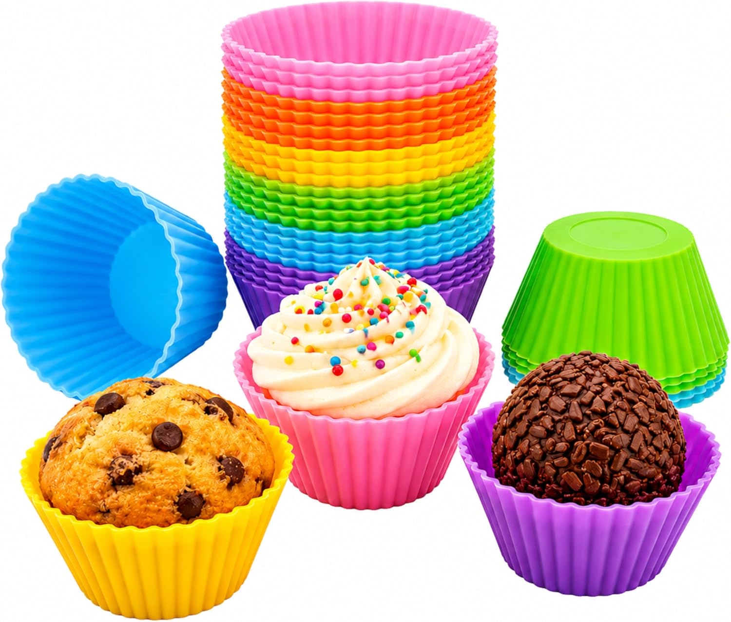 24 Pack Silicone Baking Cups Reusable Muffin Liners Non-Stick Cup Cake Molds Set Cupcake Silicone Liner Standard Size Silicone Cupcake Holder Reusable Cupcake Liners Christmas Gift