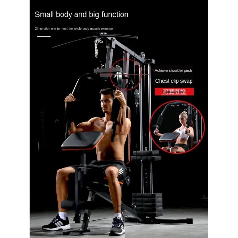 Home Multi Gym 32kg Weight Stack Single Station Strength Training Machine Aircraft Cables JX-911