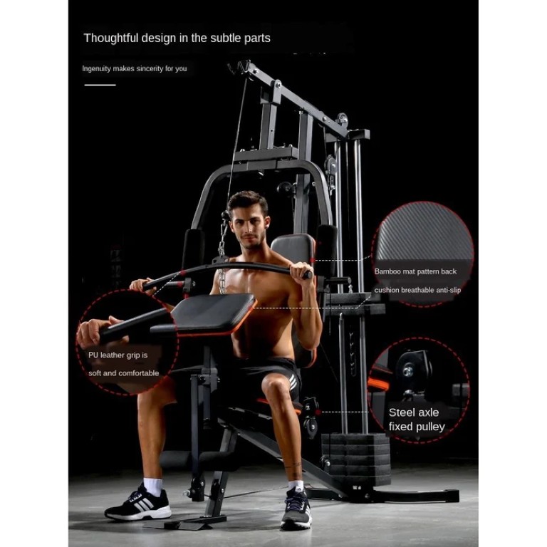 Home Multi Gym 32kg Weight Stack Single Station Strength Training Machine Aircraft Cables JX-911
