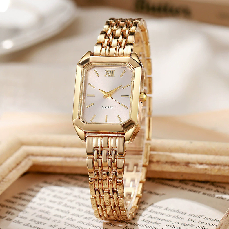 2PCS Fashion Rectangle Women Quartz Watch Rhinestone Bracelet Set Ladies Roma Dial Wristwatch Reloj Mujer Girls Clock Gift