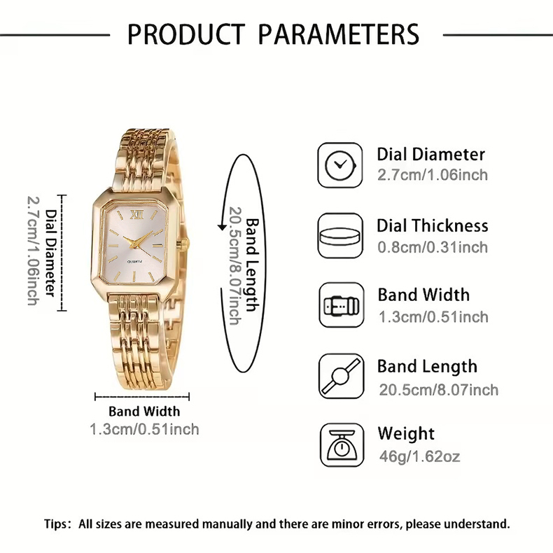 2PCS Fashion Rectangle Women Quartz Watch Rhinestone Bracelet Set Ladies Roma Dial Wristwatch Reloj Mujer Girls Clock Gift
